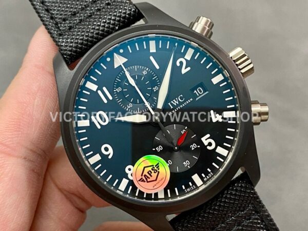 APS Factory IWC Pilot Chronograph Top Gun IW389001 44mm Ceramic Textile Strap Arabic Numerals Black Dial (6) APS Factory IWC Pilot Chronograph Top Gun IW389001 44mm Ceramic Textile Strap Arabic Numerals Black Dial