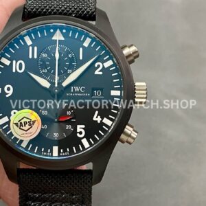 APS Factory IWC Pilot Chronograph Top Gun IW389001 44mm Ceramic Textile Strap Arabic Numerals Black Dial (7) APS Factory IWC Pilot Chronograph Top Gun IW389001 44mm black dial replica watch