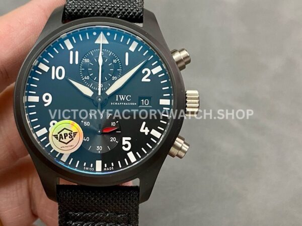 APS Factory IWC Pilot Chronograph Top Gun IW389001 44mm Ceramic Textile Strap Arabic Numerals Black Dial (7) APS Factory IWC Pilot Chronograph Top Gun IW389001 44mm black dial replica watch
