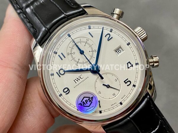 APS Factory IWC Portuguese Chronograph IW390302 42mm Steel Leather Strap Arabic Numerals Silver Dial (6) APS Factory IWC Portuguese Chronograph IW390302 42mm Steel Leather Strap Arabic Numerals Silver Dial