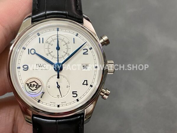 APS Factory IWC Portuguese Chronograph IW390302 42mm Steel Leather Strap Arabic Numerals Silver Dial (8) APS Factory IWC Portuguese Chronograph IW390302 42mm silver dial replica watch