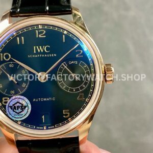 APS Factory IWC Portuguese IW500713 42.4mm Rose Gold Leather Strap Blue Dial (7) APS Factory IWC Portuguese IW500713 42.4mm rose gold blue dial replica watch