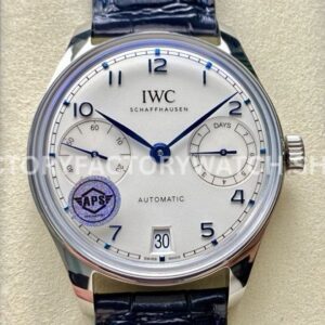 APS Factory IWC Portuguese IW501702 42mm Steel Leather Strap Blue Arabic numerals Silver Dial (2) APS Factory IWC Portuguese IW501702 42mm silver dial blue numerals replica watch