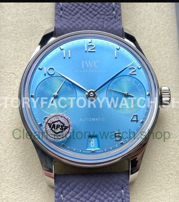 APS Factory IWC Portuguese IW501708 Calf Skin Strap White Gold Ice Blue Dial (4) APS Factory IWC Portuguese IW501708 42mm ice blue dial replica watch
