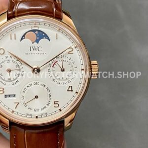 APS Factory IWC Portuguese Perpetual Calendar IW502302 44mm Rose Gold Leather Strap Arabic Numeral (6) APS Factory IWC Portuguese Perpetual Calendar IW502302 44mm silver dial replica watch