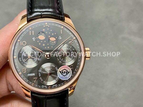 APS Factory IWC Portuguese Perpetual Calendar IW503404 44mm Rose Gold Leather Strap Arabic Numerals (7) APS Factory IWC Portuguese Perpetual Calendar IW503404 44mm grey dial replica watch