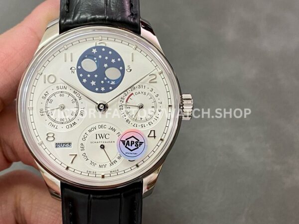 APS Factory IWC Portuguese Perpetual Calendar IW503406 44mm Platinum Leather Strap Arabic Numerals W (5) APS Factory IWC Portuguese Perpetual Calendar IW503406 44mm white dial replica watch
