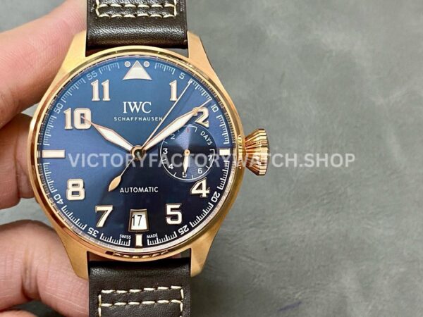 AZ Factory IWC Big Pilot IW500909 46mm Rose Gold Leather Strap Blue Arabic numerals Dial (6) AZ Factory IWC Big Pilot IW500909 46mm rose gold blue dial replica watch
