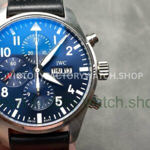 AZ Factory IWC Pilot Chronograph IW37714 41mm Leather Strap Arabic Numerals Blue Dial (6) AZ Factory IWC Pilot Chronograph IW377714 41mm blue dial leather strap replica watch