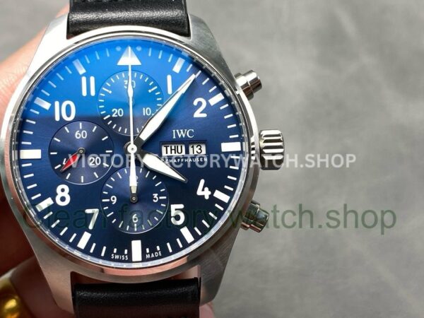 AZ Factory IWC Pilot Chronograph IW37714 41mm Leather Strap Arabic Numerals Blue Dial (6) AZ Factory IWC Pilot Chronograph IW377714 41mm blue dial leather strap replica watch