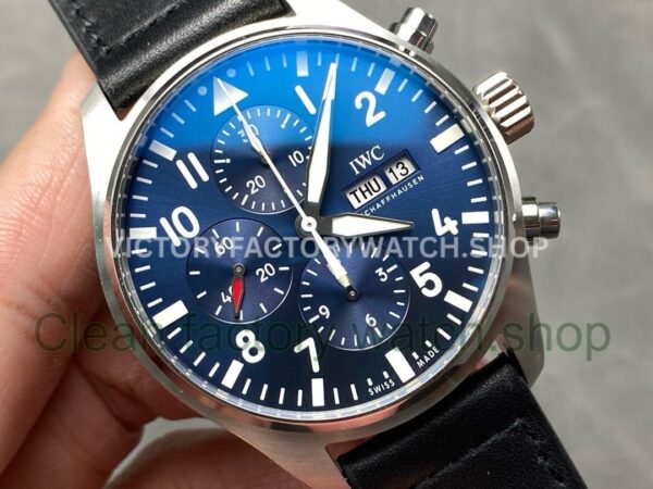 AZ Factory IWC Pilot Chronograph IW37714 41mm Leather Strap Arabic Numerals Blue Dial (9) AZ Factory IWC Pilot Chronograph IW37714 41mm Leather Strap Arabic Numerals Blue Dial