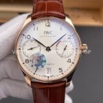 AZ Factory IWC Portuguese Automatic IW500701 42mm Rose Gold Leather Strap Arabic Numerals Silver Dial (5) AZ Factory IWC Portuguese Automatic IW500701 42mm Rose Gold Leather Strap Arabic Numerals Silver Dial