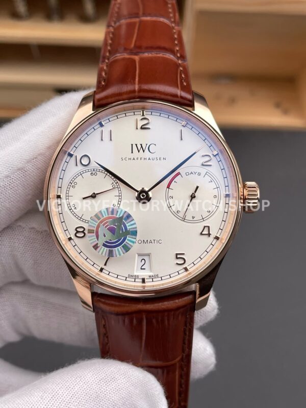 AZ Factory IWC Portuguese Automatic IW500701 42mm Rose Gold Leather Strap Arabic Numerals Silver Dial (5) AZ Factory IWC Portuguese Automatic IW500701 42mm Rose Gold Leather Strap Arabic Numerals Silver Dial