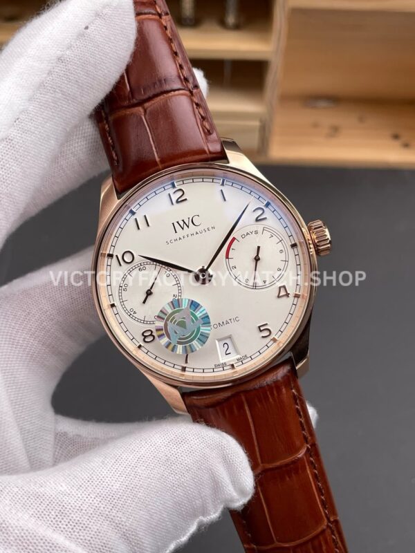 AZ Factory IWC Portuguese Automatic IW500701 42mm Rose Gold Leather Strap Arabic Numerals Silver Dial (6) AZ Factory IWC Portuguese Automatic IW500701 42mm Rose Gold Leather Strap Arabic Numerals Silver Dial