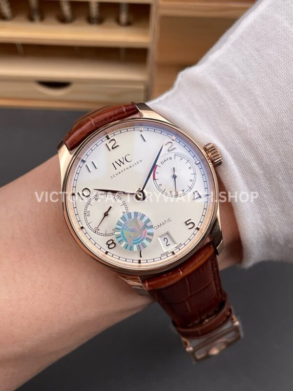 AZ Factory IWC Portuguese Automatic IW500701 42mm Rose Gold Leather Strap Arabic Numerals Silver Dial (9) AZ Factory IWC Portuguese Automatic IW500701 42mm Rose Gold Leather Strap Arabic Numerals Silver Dial