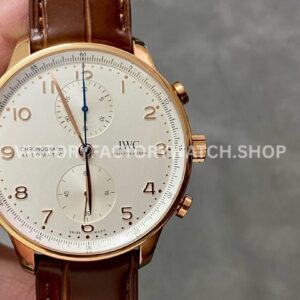 AZ Factory IWC Portuguese Chronograph IW371402 41mm Rose Gold Brown Leather Strap Arabic Numerals White Dial (3) AZ Factory IWC Portuguese Chronograph IW371402 41mm rose gold white dial replica watch