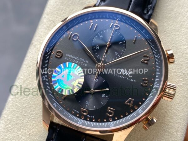AZ Factory IWC Portuguese Chronograph IW371482 41mm Rose Gold Leather Strap Arabic Numerals Gery Dial (8) AZ Factory IWC Portuguese Chronograph IW371482 41mm Rose Gold Leather Strap Arabic Numerals Gery Dial