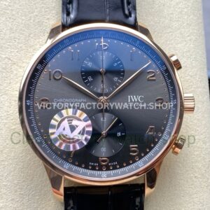 AZ Factory IWC Portuguese Chronograph IW371482 41mm Rose Gold Leather Strap Arabic Numerals Gery Dial (9) AZ Factory IWC Portuguese Chronograph IW371482 41mm grey dial replica watch