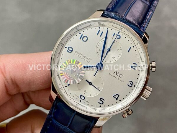 AZ Factory IWC Portuguese Chronograph IW371605 41mm Steel Blue Leather Strap Blue Arabic Numerals White Dial (1) AZ Factory IWC Portuguese Chronograph IW371605 41mm Steel Blue Leather Strap Blue Arabic Numerals White Dial
