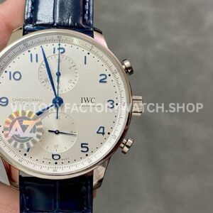 AZ Factory IWC Portuguese Chronograph IW371605 41mm Steel Blue Leather Strap Blue Arabic Numerals White Dial (2) AZ Factory IWC Portuguese Chronograph IW371605 41mm white blue dial replica watch