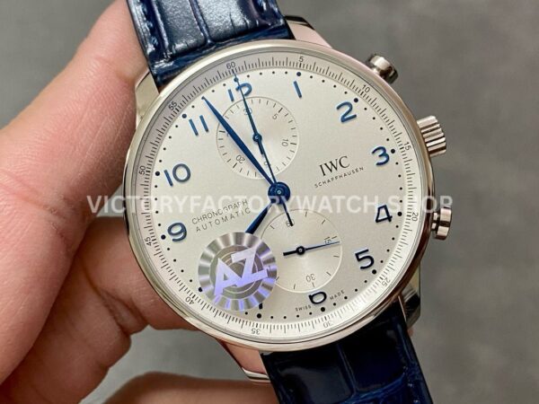 AZ Factory IWC Portuguese Chronograph IW371605 41mm Steel Blue Leather Strap Blue Arabic Numerals White Dial (4) AZ Factory IWC Portuguese Chronograph IW371605 41mm Steel Blue Leather Strap Blue Arabic Numerals White Dial