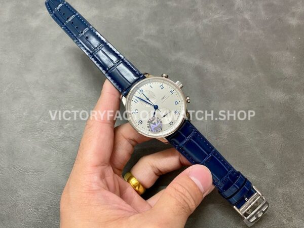 AZ Factory IWC Portuguese Chronograph IW371605 41mm Steel Blue Leather Strap Blue Arabic Numerals White Dial (9) AZ Factory IWC Portuguese Chronograph IW371605 41mm Steel Blue Leather Strap Blue Arabic Numerals White Dial