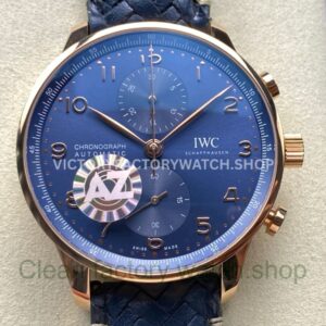 AZ Factory IWC Portuguese Chronograph IW371614 41mm Rose Gold Blue Leather Strap Arabic Numerals Blue Dial (9) AZ Factory IWC Portuguese Chronograph IW371614 41mm rose gold blue dial replica watch