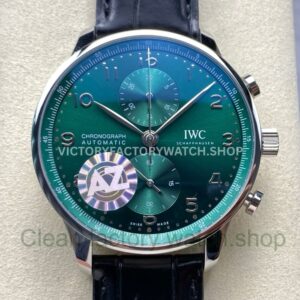 AZ Factory IWC Portuguese Chronograph IW371615 41mm Leather Strap Arabic Numerals Green Dial (1) AZ Factory IWC Portuguese Chronograph IW371615 41mm green dial replica watch
