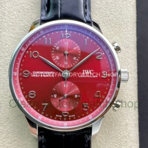AZ Factory IWC Portuguese Chronograph IW371616 41mm Leather Strap Arabic Numerals Red Dial (1) AZ Factory IWC Portuguese Chronograph IW371616 41mm red dial replica watch