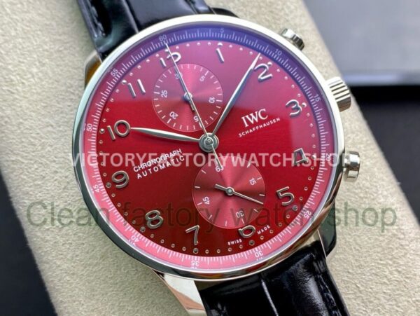 AZ Factory IWC Portuguese Chronograph IW371616 41mm Leather Strap Arabic Numerals Red Dial (3) AZ Factory IWC Portuguese Chronograph IW371616 41mm Leather Strap Arabic Numerals Red Dial