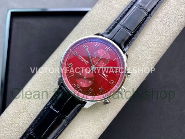 AZ Factory IWC Portuguese Chronograph IW371616 41mm Leather Strap Arabic Numerals Red Dial (5) AZ Factory IWC Portuguese Chronograph IW371616 41mm Leather Strap Arabic Numerals Red Dial