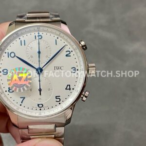 AZ Factory IWC Portuguese Chronograph IW371617 41mm Full Steel Arabic Numerals White Dial (3) AZ Factory IWC Portuguese Chronograph IW371617 41mm steel white dial replica watch