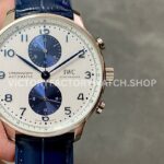 AZ Factory IWC Portuguese Chronograph IW371620 41mm Steel Leather Strap Blue Eye White Dial (1) AZ Factory IWC Portuguese Chronograph IW371620 41mm white dial replica watch