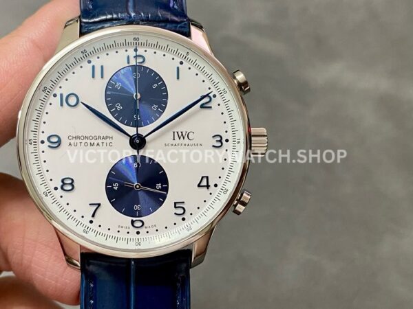 AZ Factory IWC Portuguese Chronograph IW371620 41mm Steel Leather Strap Blue Eye White Dial (1) AZ Factory IWC Portuguese Chronograph IW371620 41mm white dial replica watch