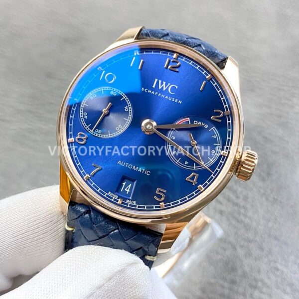 AZ Factory IWC Portuguese IW500713 42.3mm Rose Gold Leather Strap Rose Gold Arabic Number Blue Dial (5) AZ Factory IWC Portuguese IW500713 42.3mm Rose Gold Leather Strap Rose Gold Arabic Number Blue Dial