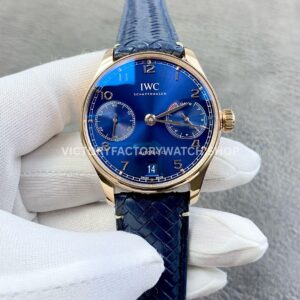 AZ Factory IWC Portuguese IW500713 42.3mm Rose Gold Leather Strap Rose Gold Arabic Number Blue Dial (8) AZ Factory IWC Portuguese IW500713 42.3mm blue dial replica watch
