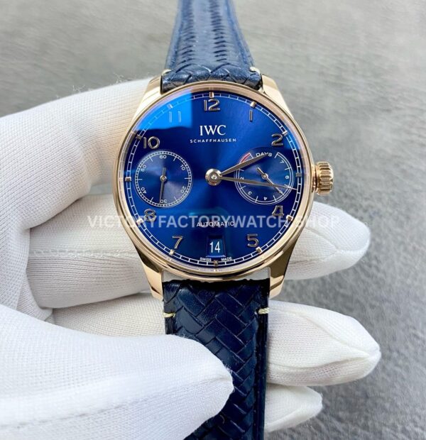 AZ Factory IWC Portuguese IW500713 42.3mm Rose Gold Leather Strap Rose Gold Arabic Number Blue Dial (8) AZ Factory IWC Portuguese IW500713 42.3mm blue dial replica watch