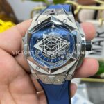 BBF Factory Hublot Big Bang Sang Bleu II 418.NX.5107.RX.MXM20 45mm Titanium Blue ( (4) BBF Factory Hublot Big Bang Sang Bleu II 418.NX.5107.RX.MXM20 45mm Titanium Blue Rubber Strap Blue Skeletonized Dial