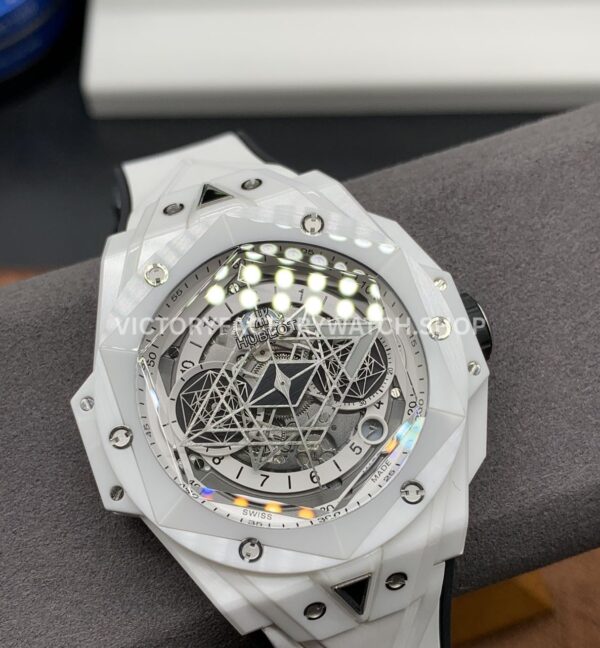 BBF Factory Hublot Big Bang Sang Bleu II 45mm 418.HX.2001.RX.MXM2 White Ce BBF Factory Hublot Big Bang Sang Bleu II 418.HX.2001.RX.MXM2 45mm White Ceramics White Rubber Strap