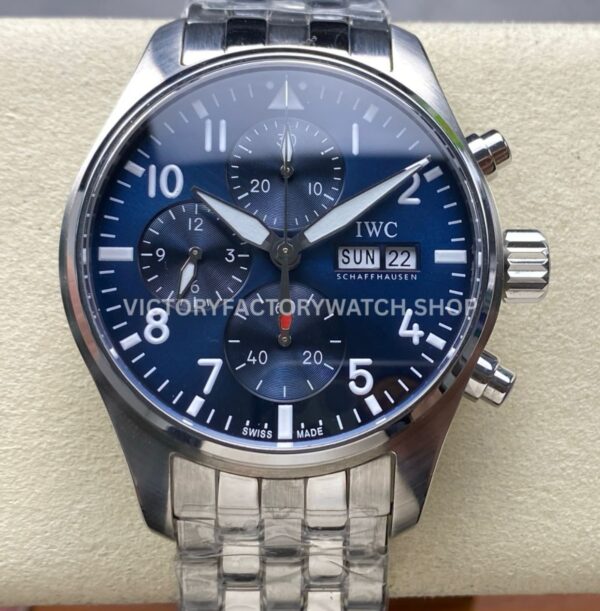 BLS Factory IWC Pilot Chronograph IW388102 41mm Arabic Numerals Blue Dial (3) BLS Factory IWC Pilot Chronograph IW388111 41mm black dial leather strap replica watch