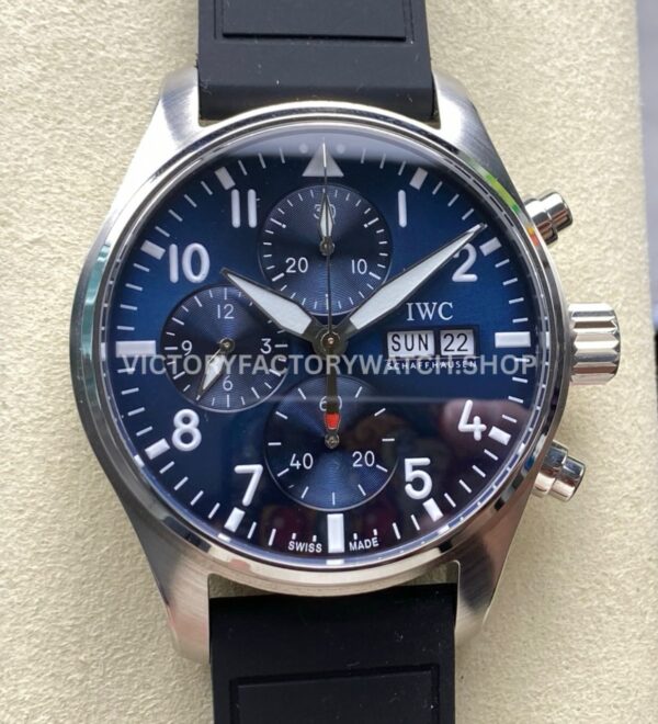BLS Factory IWC Pilot Chronograph IW388102 41mm Rubber Strap Blue Dial (9) BLS Factory IWC Pilot Chronograph IW388102 41mm blue leather strap replica watch