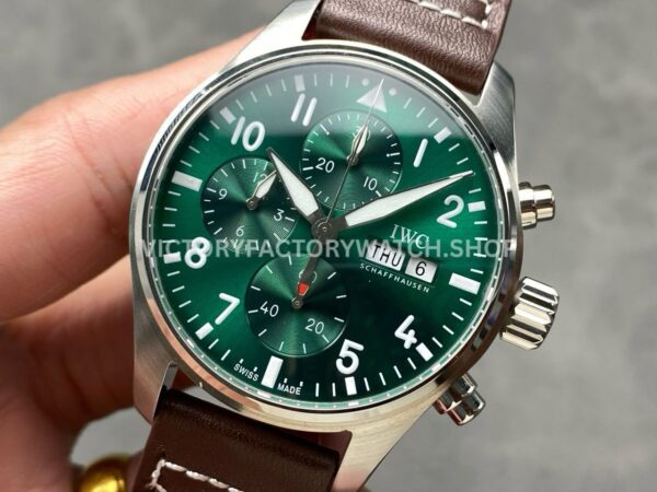 BLS Factory IWC Pilot Chronograph IW388103 41mm Steel Leather Strap Arabic Numerals Green Dial (9) BLS Factory IWC Pilot Chronograph IW388103 41mm Steel Leather Strap Arabic Numerals Green Dial
