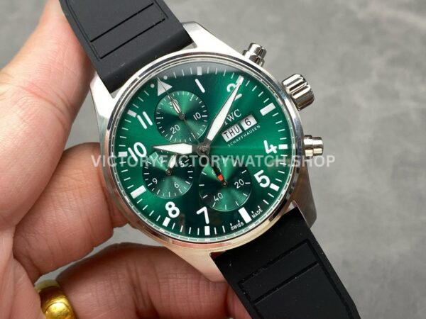 BLS Factory IWC Pilot Chronograph IW388103 41mm Steel Rubber Strap Arabic Numerals Green Dial (10) BLS Factory IWC Pilot Chronograph IW388103 41mm Steel Rubber Strap Arabic Numerals Green Dial
