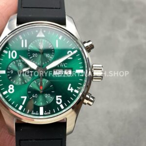 BLS Factory IWC Pilot Chronograph IW388103 41mm Steel Rubber Strap Arabic Numerals Green Dial (6) BLS Factory IWC Pilot Chronograph IW388103 41mm green dial leather strap replica watch