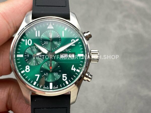 BLS Factory IWC Pilot Chronograph IW388103 41mm Steel Rubber Strap Arabic Numerals Green Dial (6) BLS Factory IWC Pilot Chronograph IW388103 41mm green dial leather strap replica watch