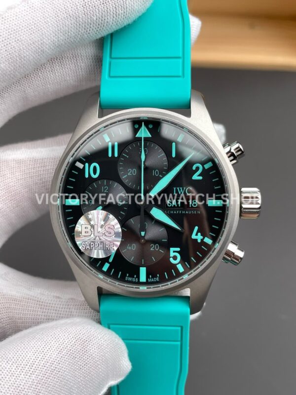 BLS Factory IWC Pilot Chronograph IW388108 41mm Titanium Rubber Strap Blue Arabic Numerals Black Dial (6) BLS Factory IWC Pilot Chronograph IW388108 41mm Titanium Rubber Strap Blue Arabic Numerals Black Dial