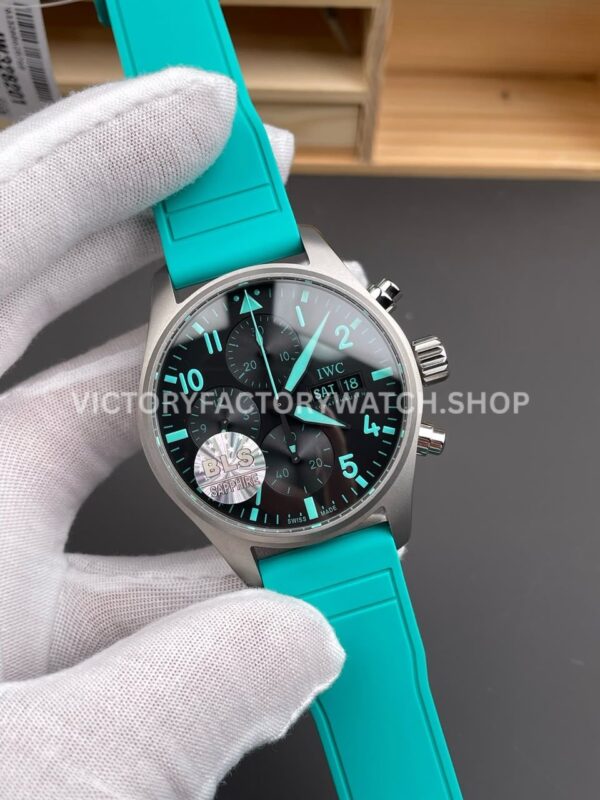 BLS Factory IWC Pilot Chronograph IW388108 41mm Titanium Rubber Strap Blue Arabic Numerals Black Dial (7) BLS Factory IWC Pilot Chronograph IW388108 41mm Titanium Rubber Strap Blue Arabic Numerals Black Dial