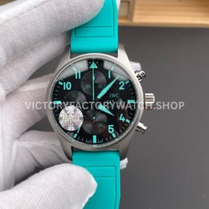 BLS Factory IWC Pilot Chronograph IW388108 41mm Titanium Rubber Strap Blue Arabic Numerals Black Dial (8) BLS Factory IWC Pilot Chronograph IW388108 41mm blue numerals black dial replica watch