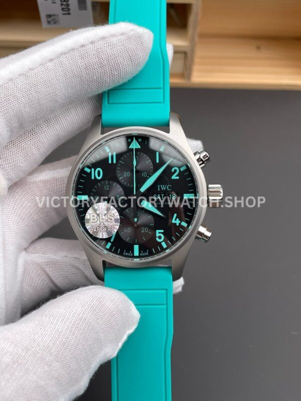 BLS Factory IWC Pilot Chronograph IW388108 41mm Titanium Rubber Strap Blue Arabic Numerals Black Dial (8) BLS Factory IWC Pilot Chronograph IW388108 41mm blue numerals black dial replica watch
