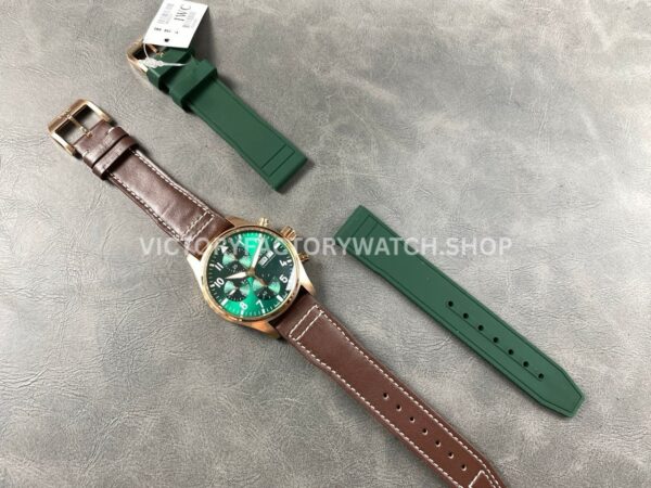 BLS Factory IWC Pilot Chronograph IW388110 41mm Leather Strap Green Dial (10) BLS Factory IWC Pilot Chronograph IW388110 41mm Rose Gold Leather Strap Green Dial